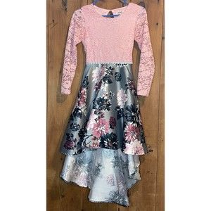 Speechless Girls Lace/Pink Bodice with Satin High/Low Dress - Size 14